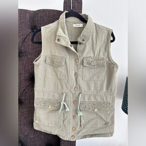 Women's Khaki Vest with Lace Accents